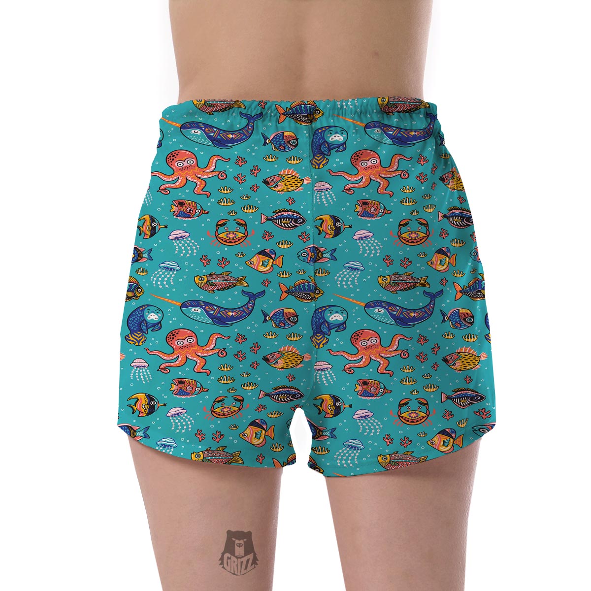 Manatee Whale Fish Octopus Pattern Print Women's Shorts-grizzshop