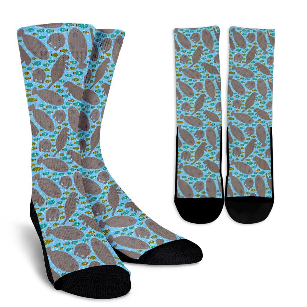 Manatee Pattern Print Unisex Crew Socks-grizzshop