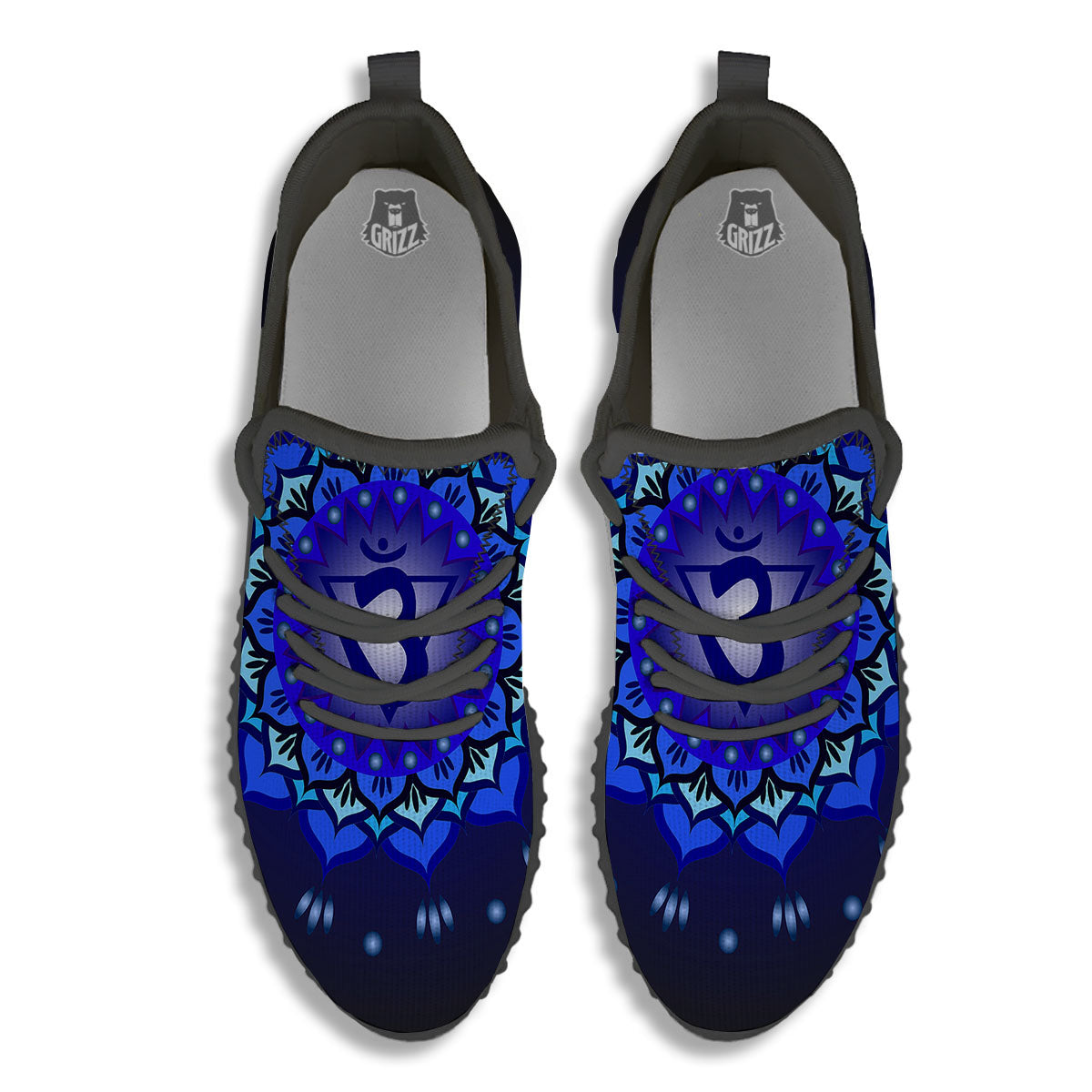 Mandala Ajna Chakra Print Black Walking Shoes-grizzshop