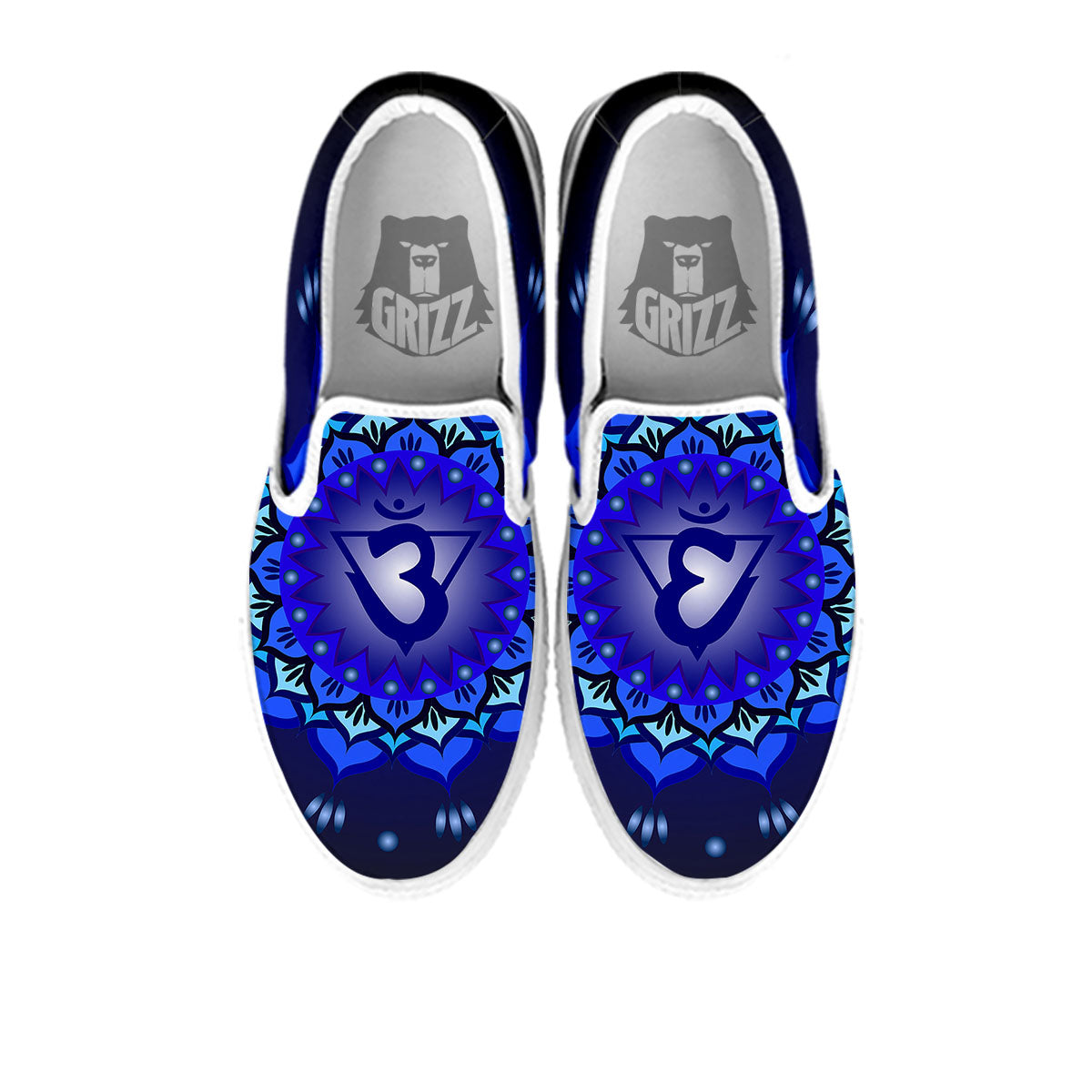 Mandala Ajna Chakra Print White Slip On Shoes-grizzshop