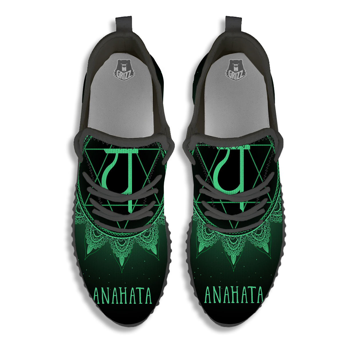Mandala Anahata Chakra Print Black Walking Shoes-grizzshop