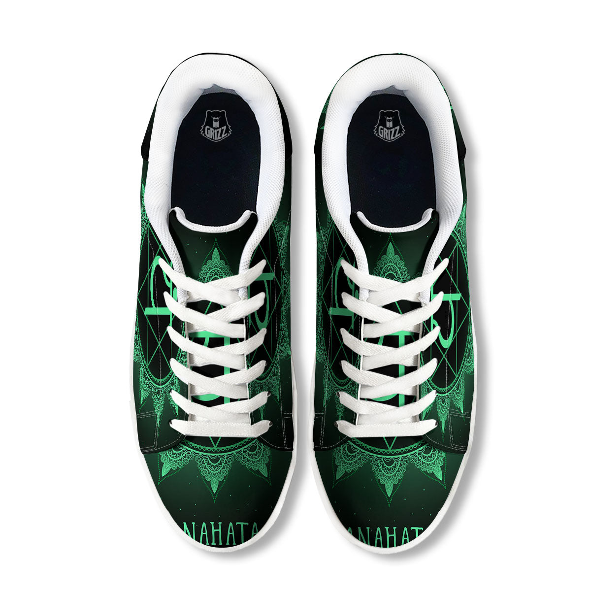 Mandala Anahata Chakra Print White Low Top Sneakers-grizzshop