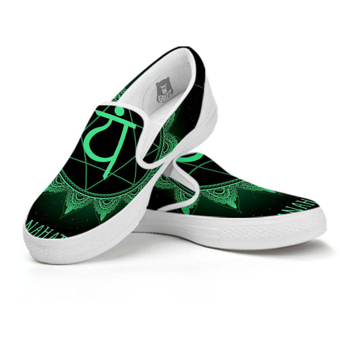 Mandala Anahata Chakra Print White Slip On Shoes-grizzshop