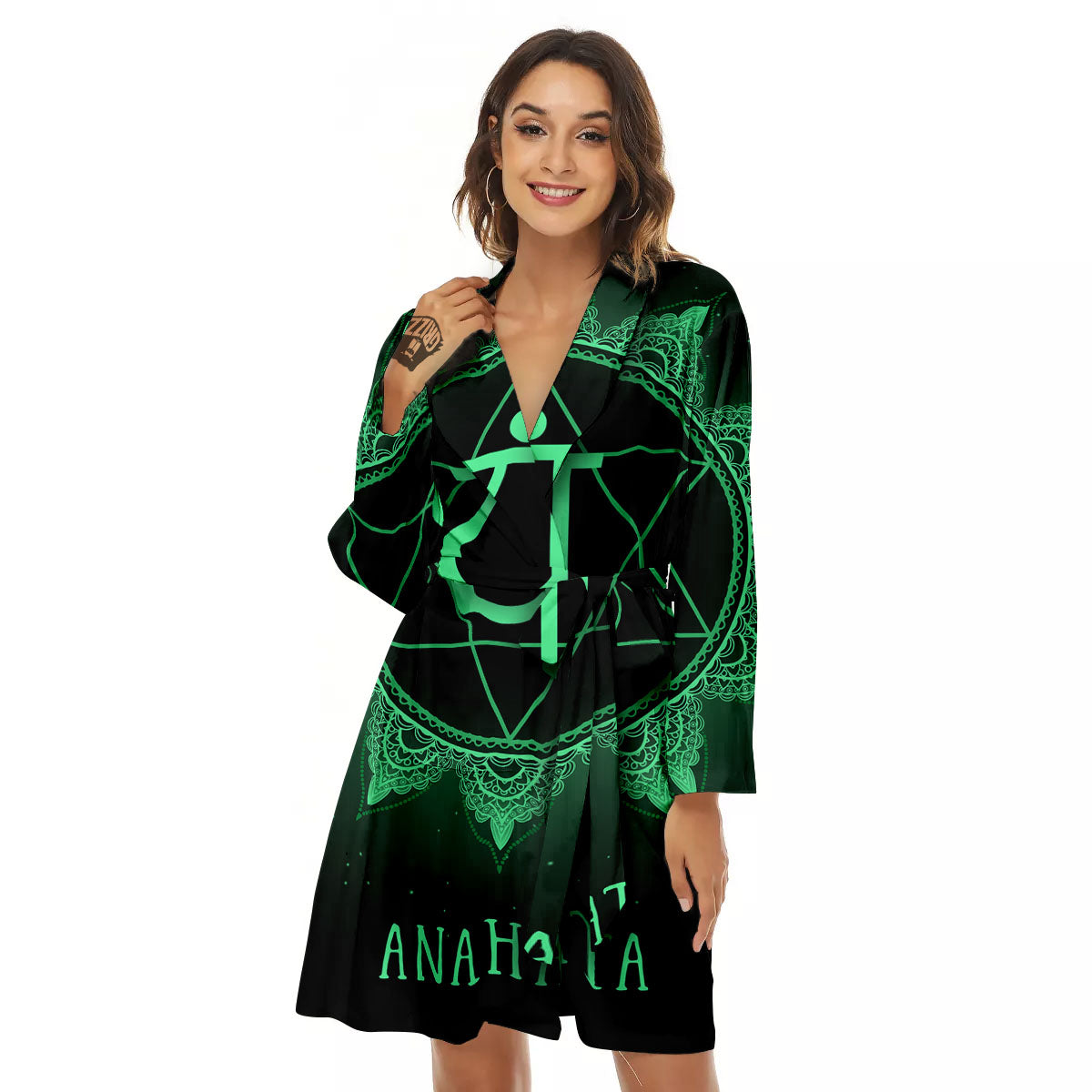 Mandala Anahata Chakra Print Women's Robe-grizzshop