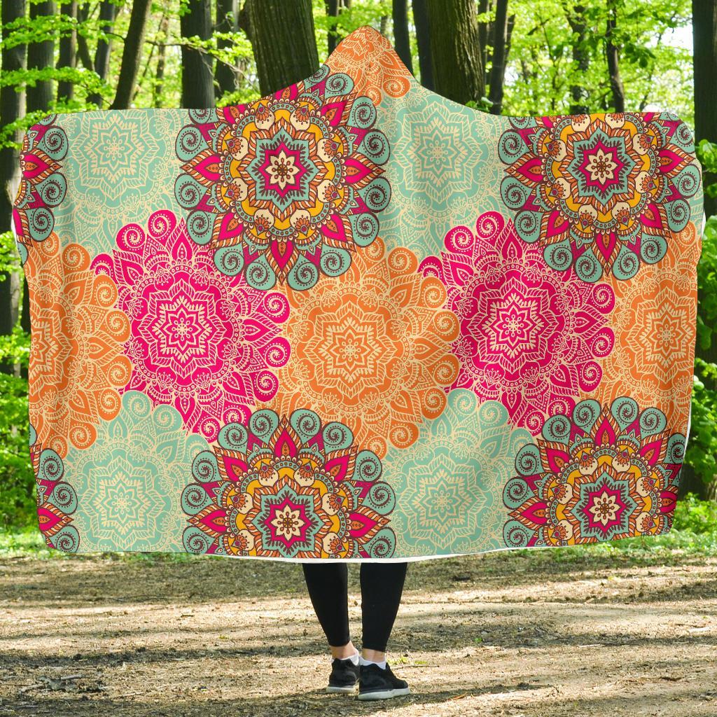Mandala Bohemian Boho Pattern Print Hooded Blanket-grizzshop