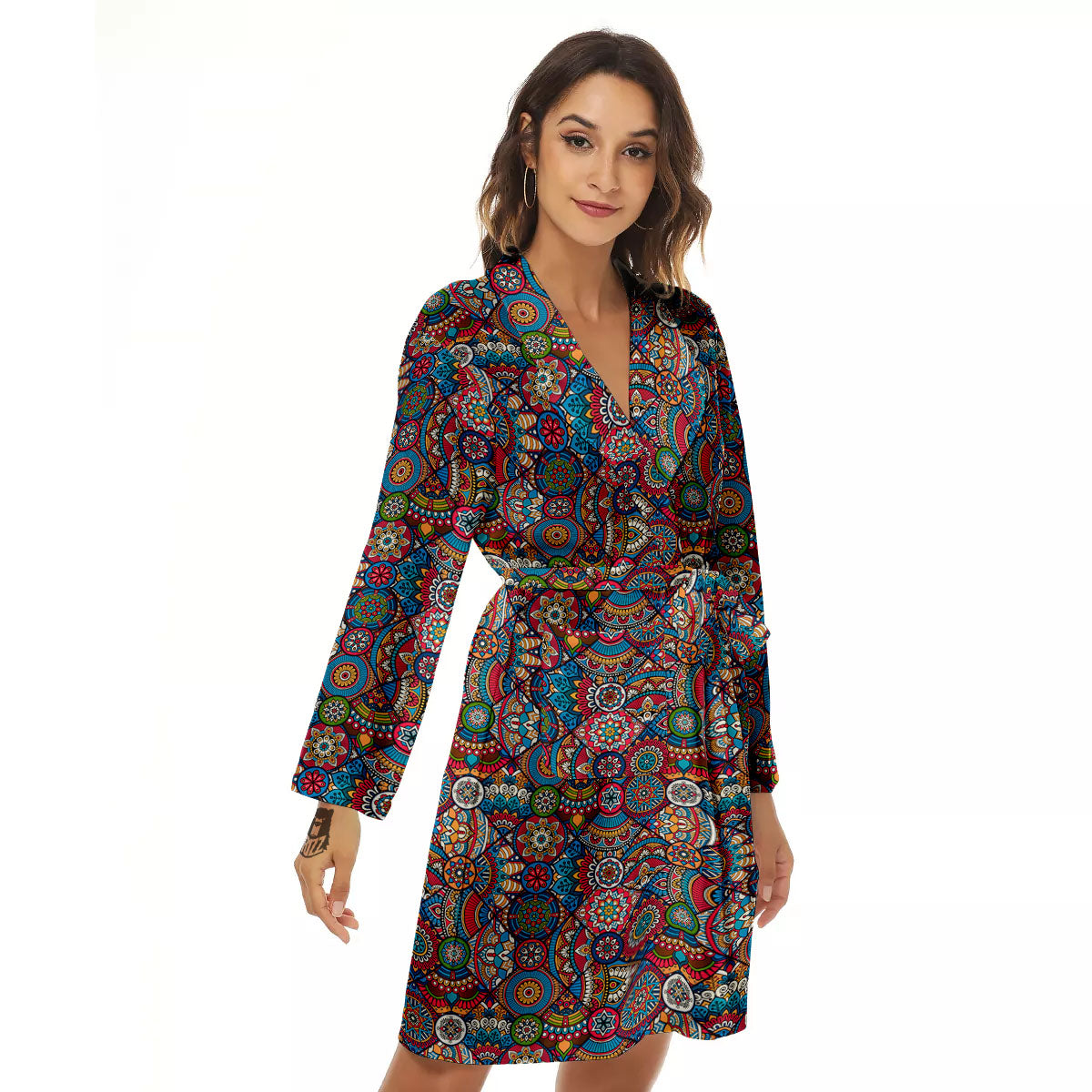 Mandala Bohemian Colorful Print Pattern Women's Robe-grizzshop