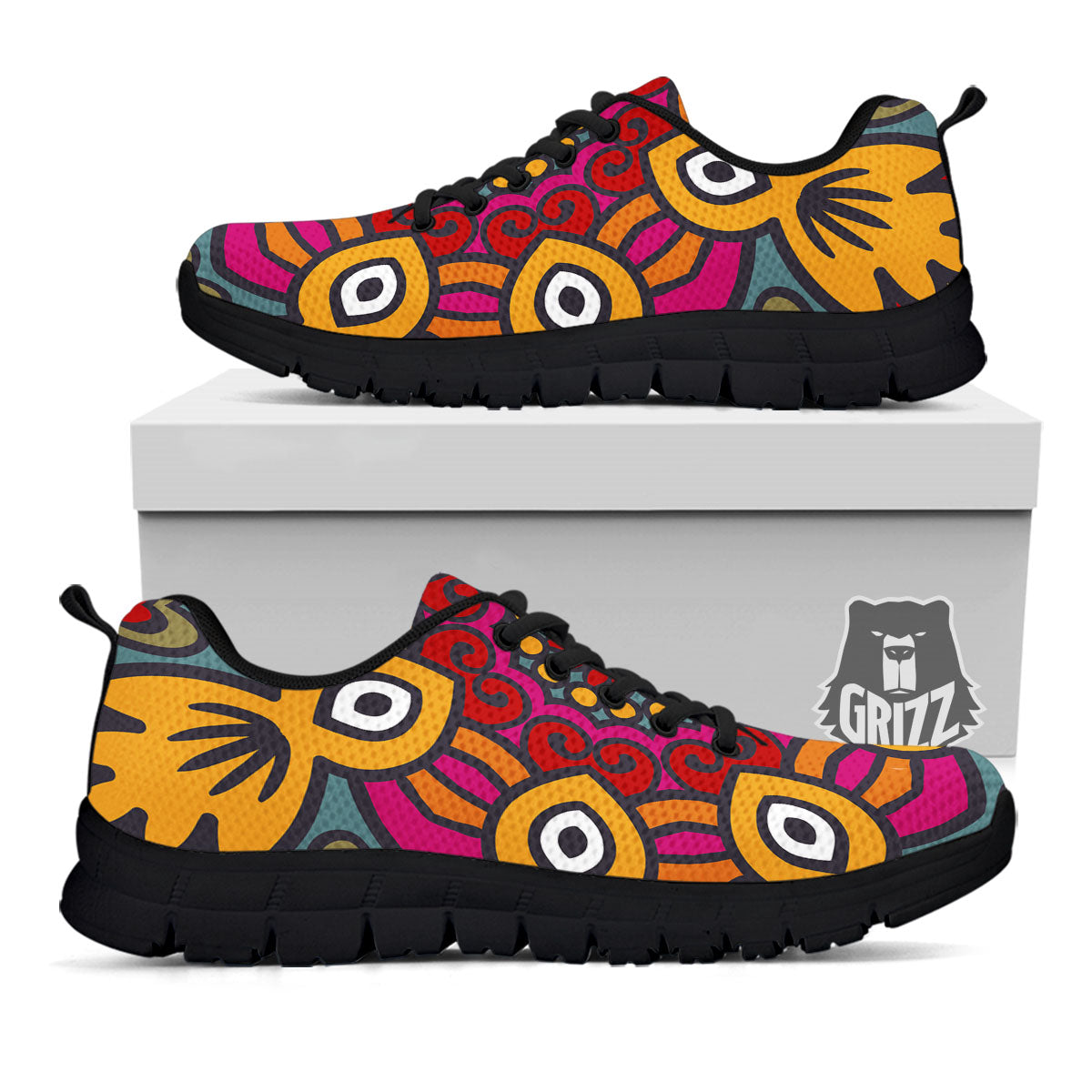 Mandala Bohemian Native Print Pattern Black Sneaker-grizzshop