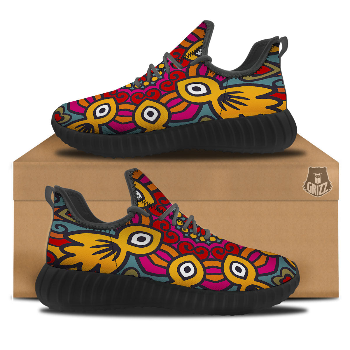 Mandala Bohemian Native Print Pattern Black Walking Shoes-grizzshop
