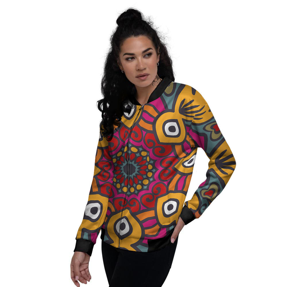Mandala Bohemian Native Print Pattern Women's Bomber Jacket-grizzshop