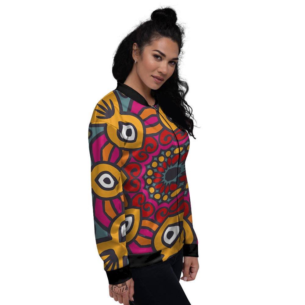 Mandala Bohemian Native Print Pattern Women's Bomber Jacket-grizzshop