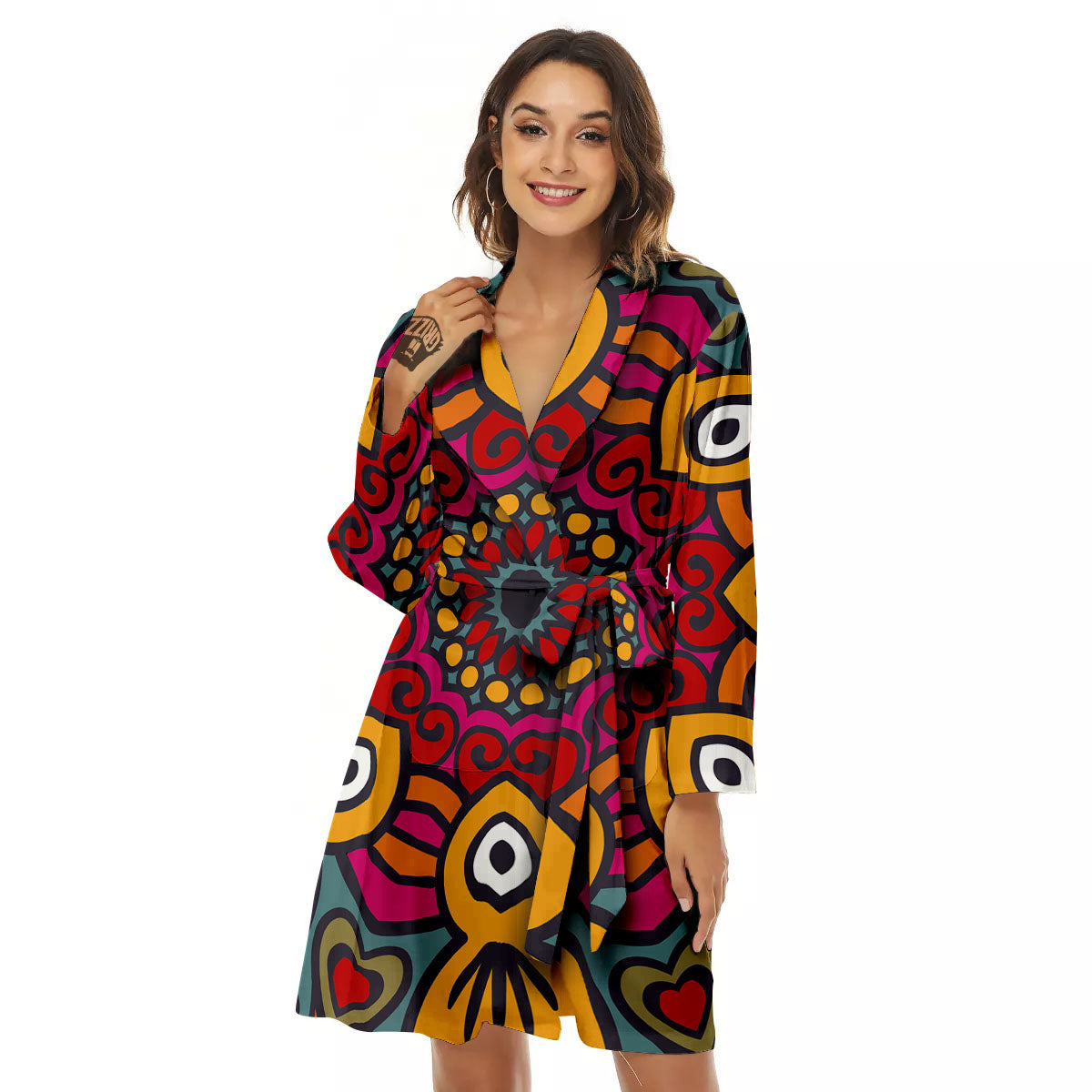 Mandala Bohemian Native Print Pattern Women's Robe-grizzshop