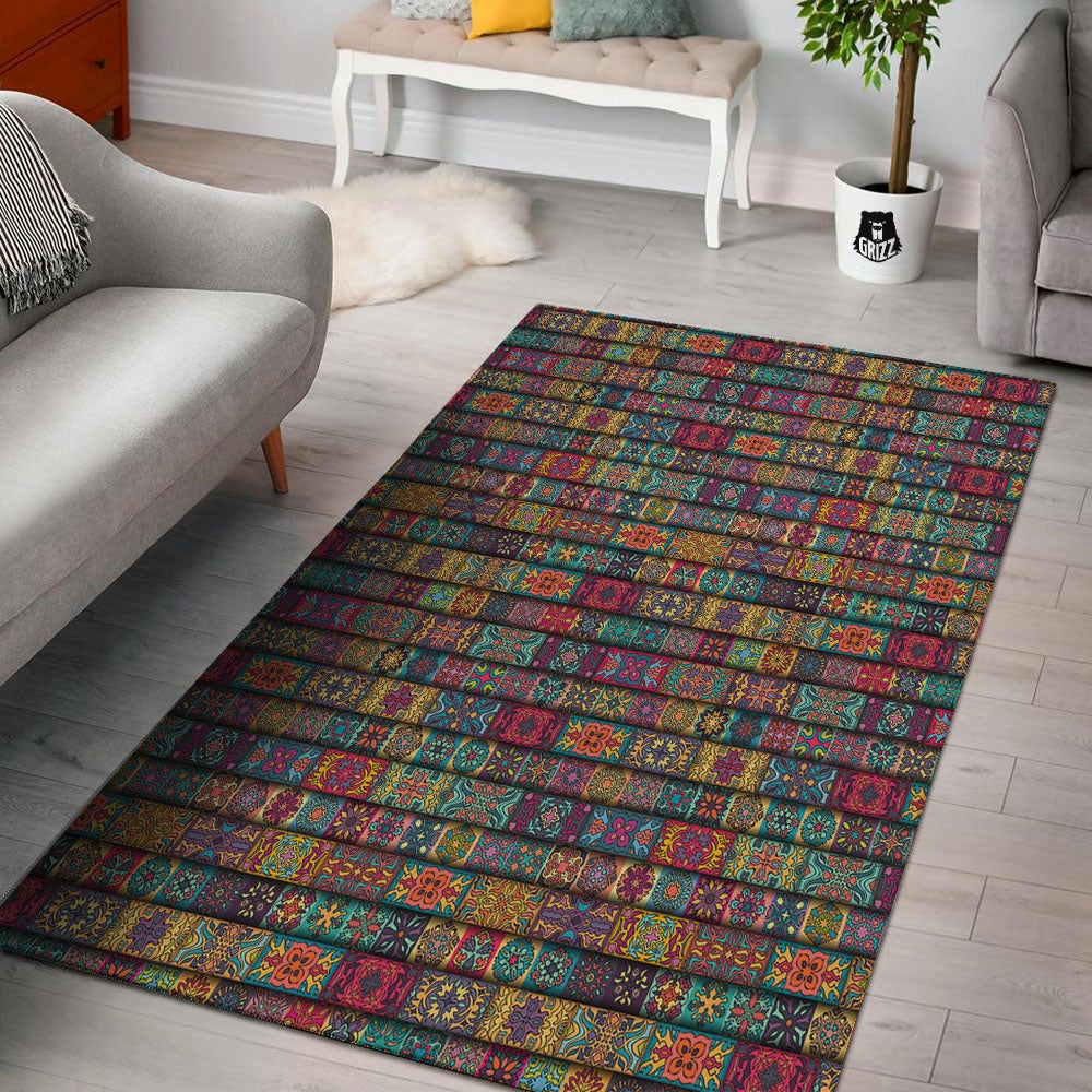 Mandala Bohemian Rectangle Print Pattern Floor Mat-grizzshop