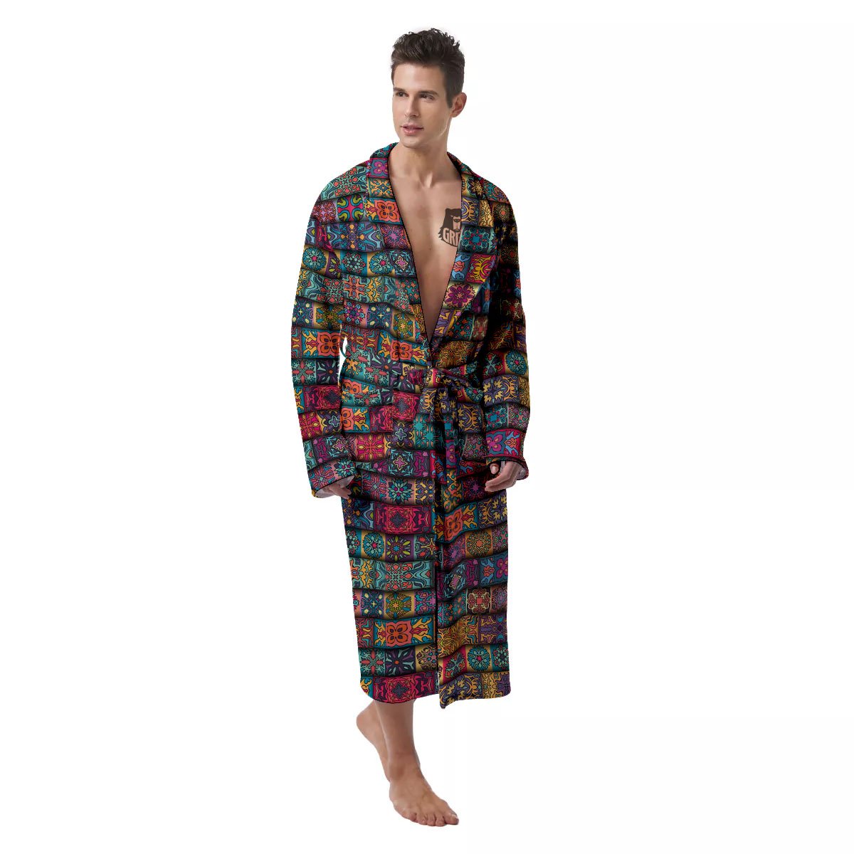 Mandala Bohemian Rectangle Print Pattern Men's Robe-grizzshop