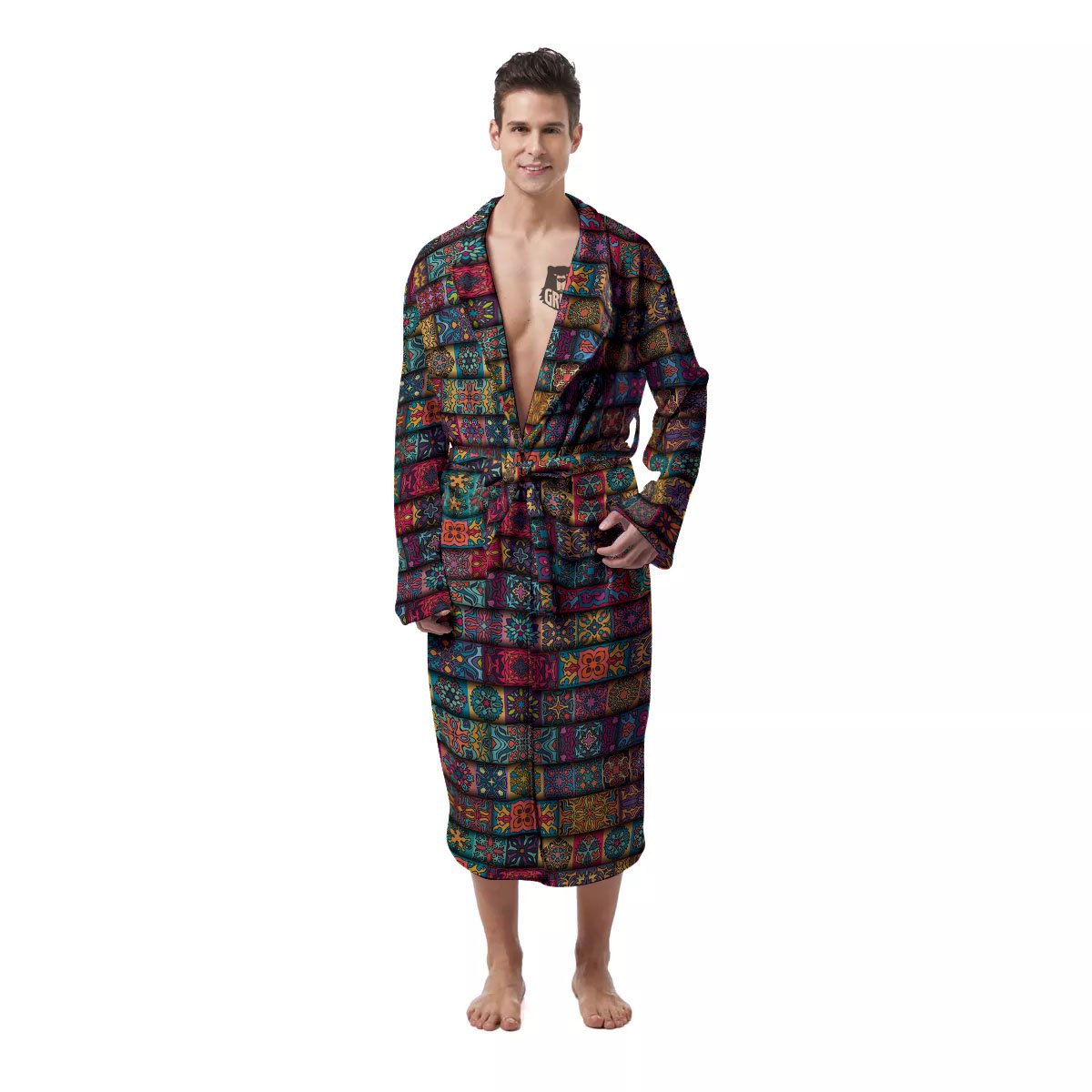 Mandala Bohemian Rectangle Print Pattern Men's Robe-grizzshop