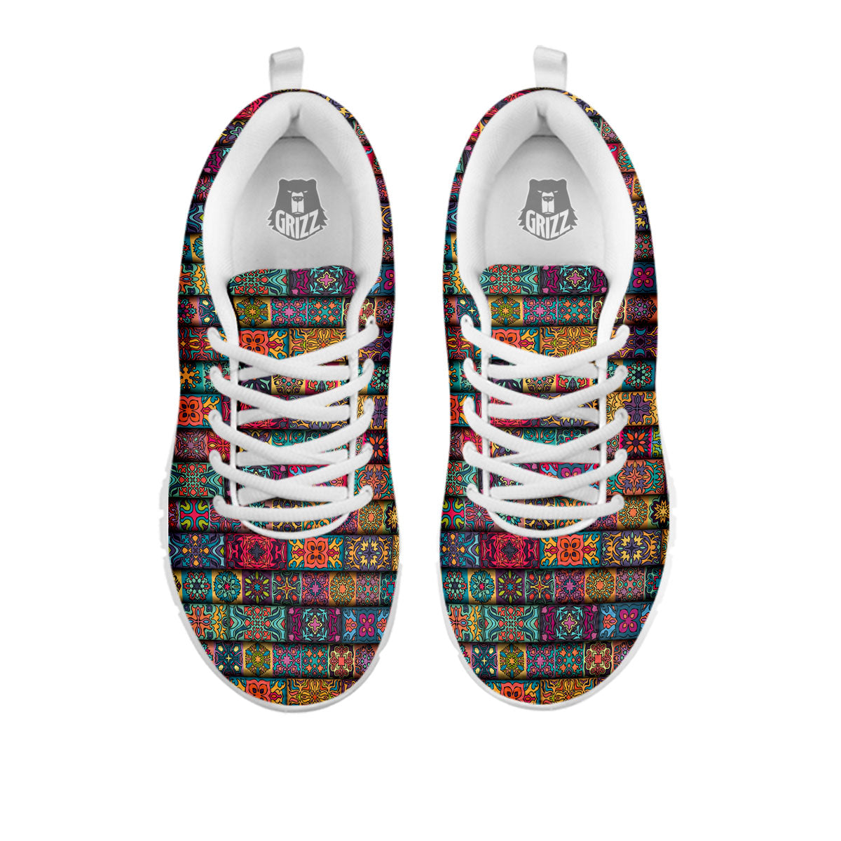 Mandala Bohemian Rectangle Print Pattern White Sneaker-grizzshop