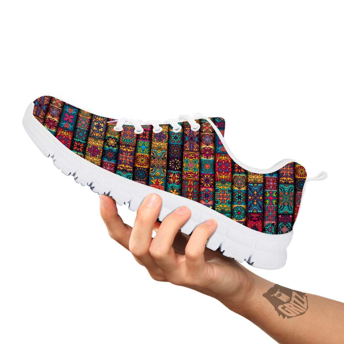 Mandala Bohemian Rectangle Print Pattern White Sneaker-grizzshop