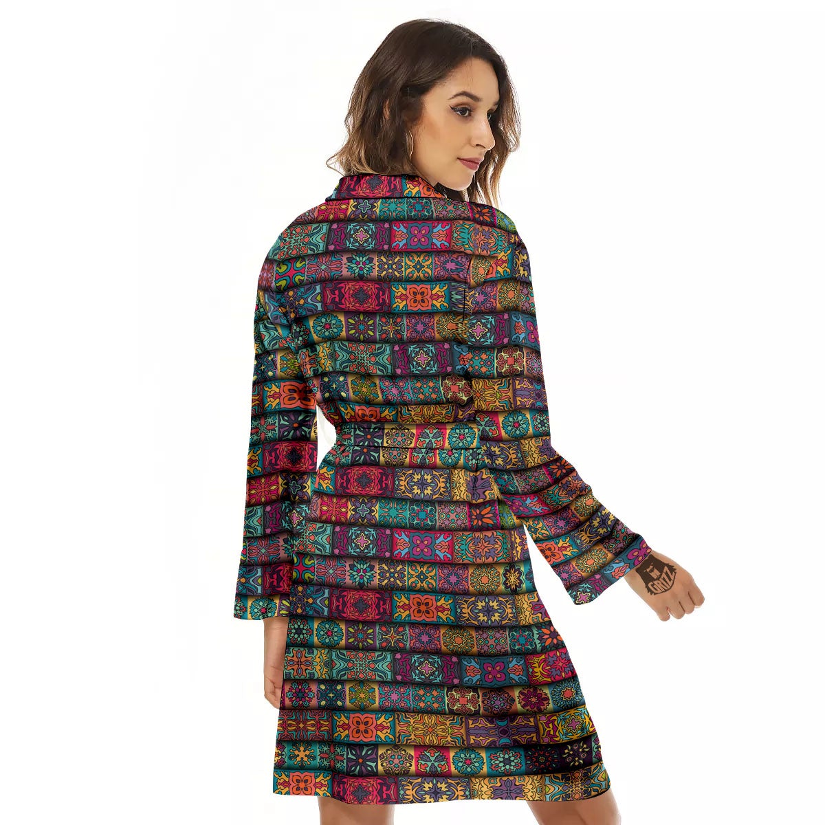 Mandala Bohemian Rectangle Print Pattern Women's Robe-grizzshop