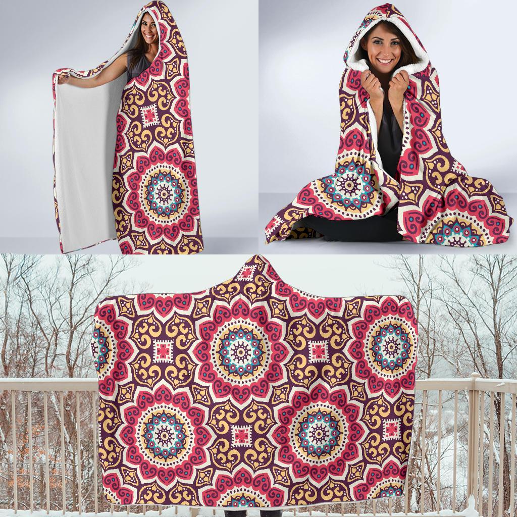 Mandala Boho Bohemian Pattern Print Hooded Blanket-grizzshop