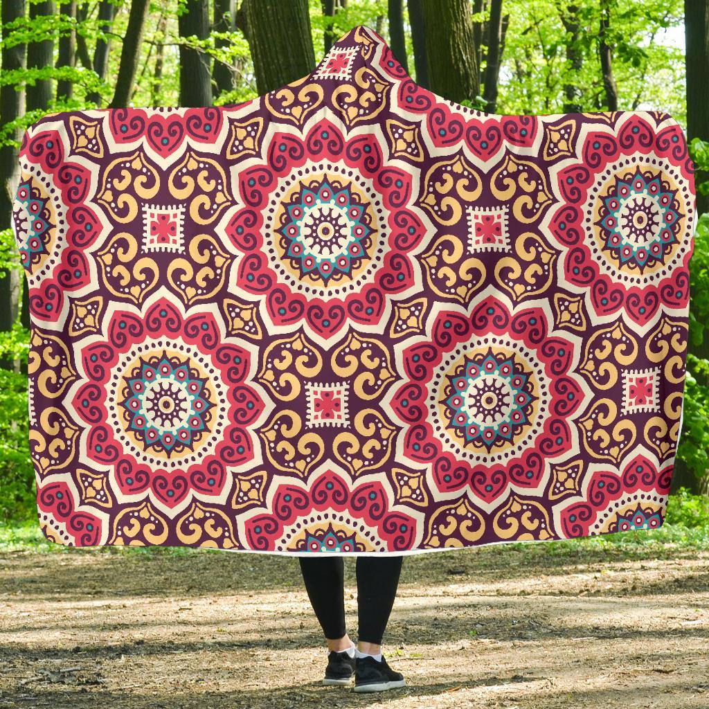 Mandala Boho Bohemian Pattern Print Hooded Blanket-grizzshop