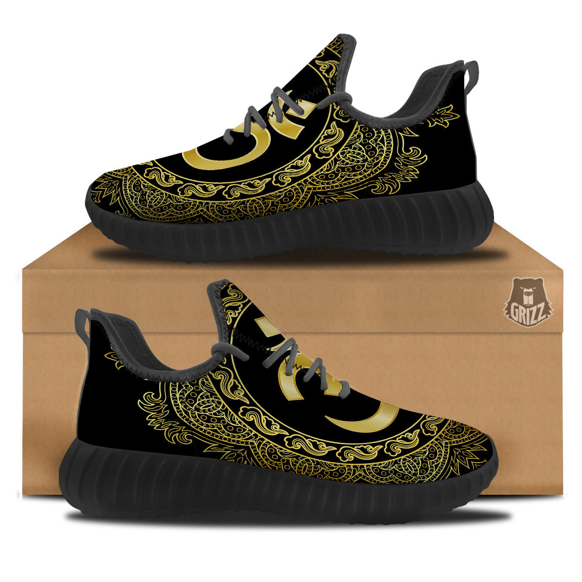 Mandala Boho Om Print Black Walking Shoes-grizzshop