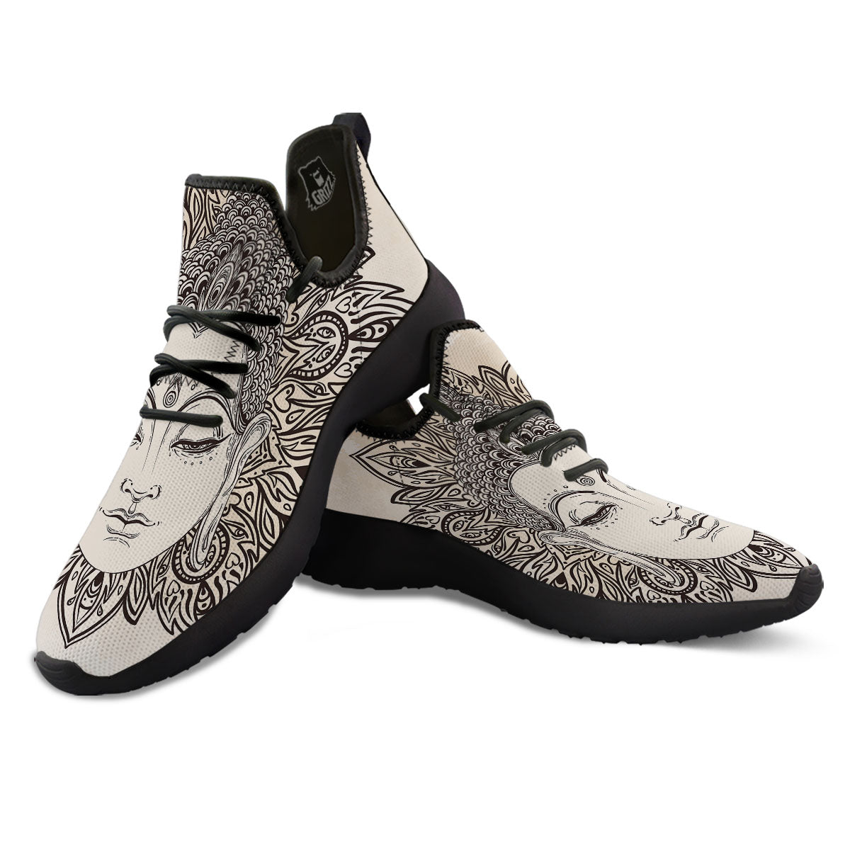 Mandala Buddha Beige Print Black Athletic Shoes-grizzshop