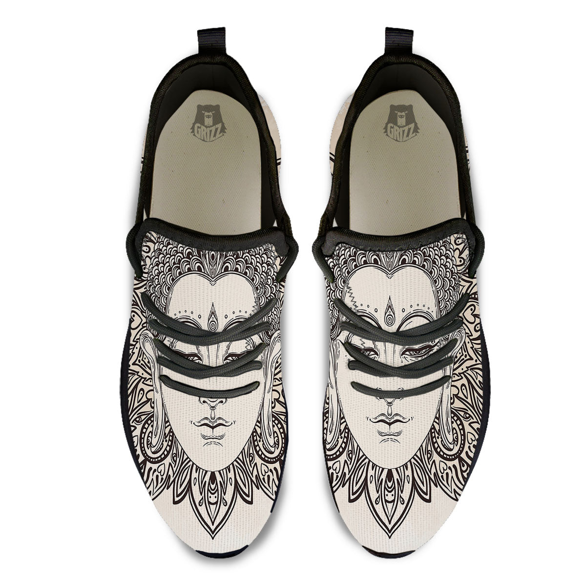 Mandala Buddha Beige Print Black Athletic Shoes-grizzshop
