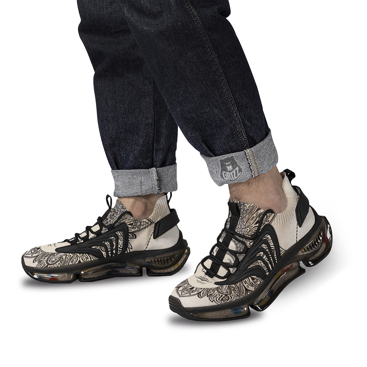 Mandala Buddha Beige Print Black Gym Shoes-grizzshop