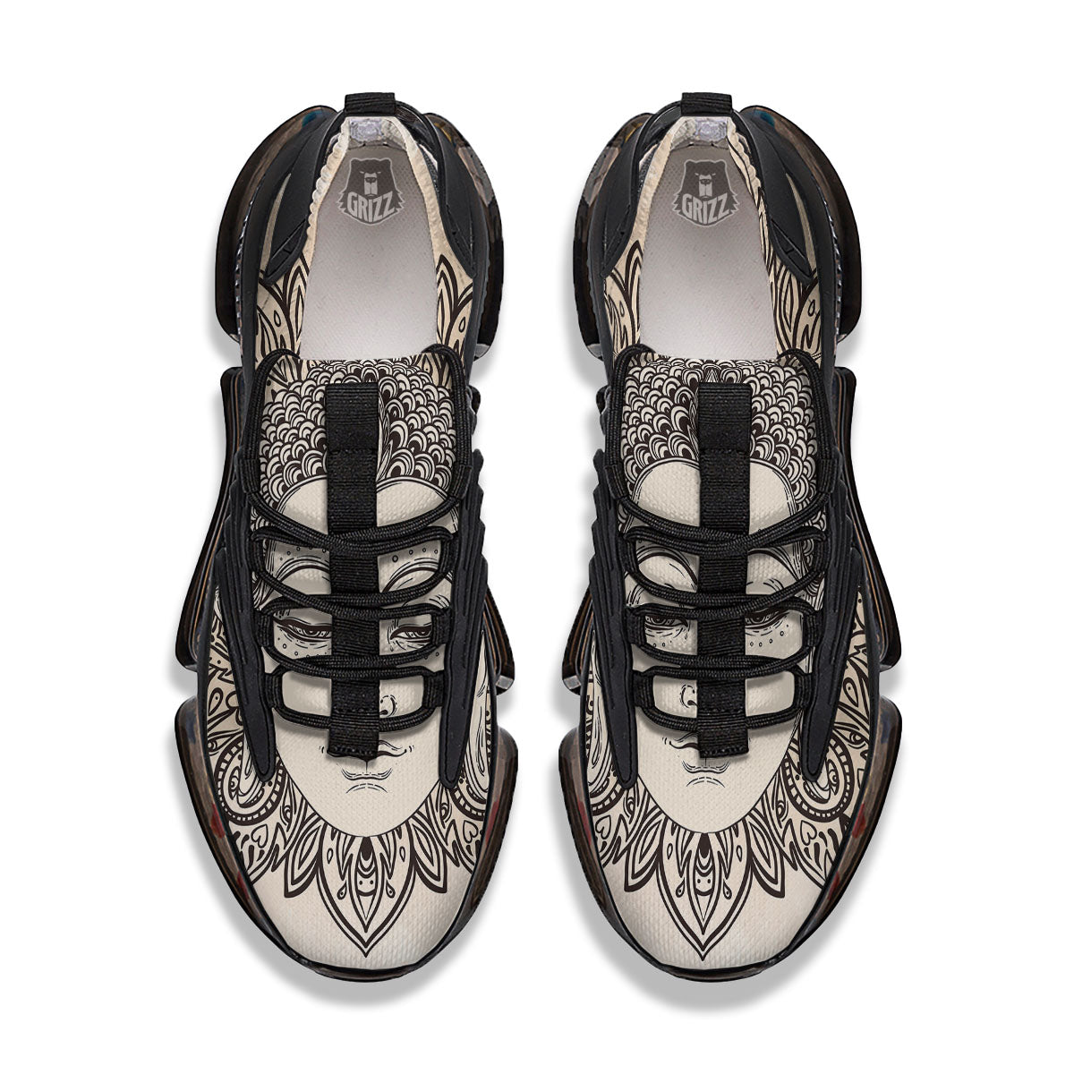 Mandala Buddha Beige Print Black Gym Shoes-grizzshop