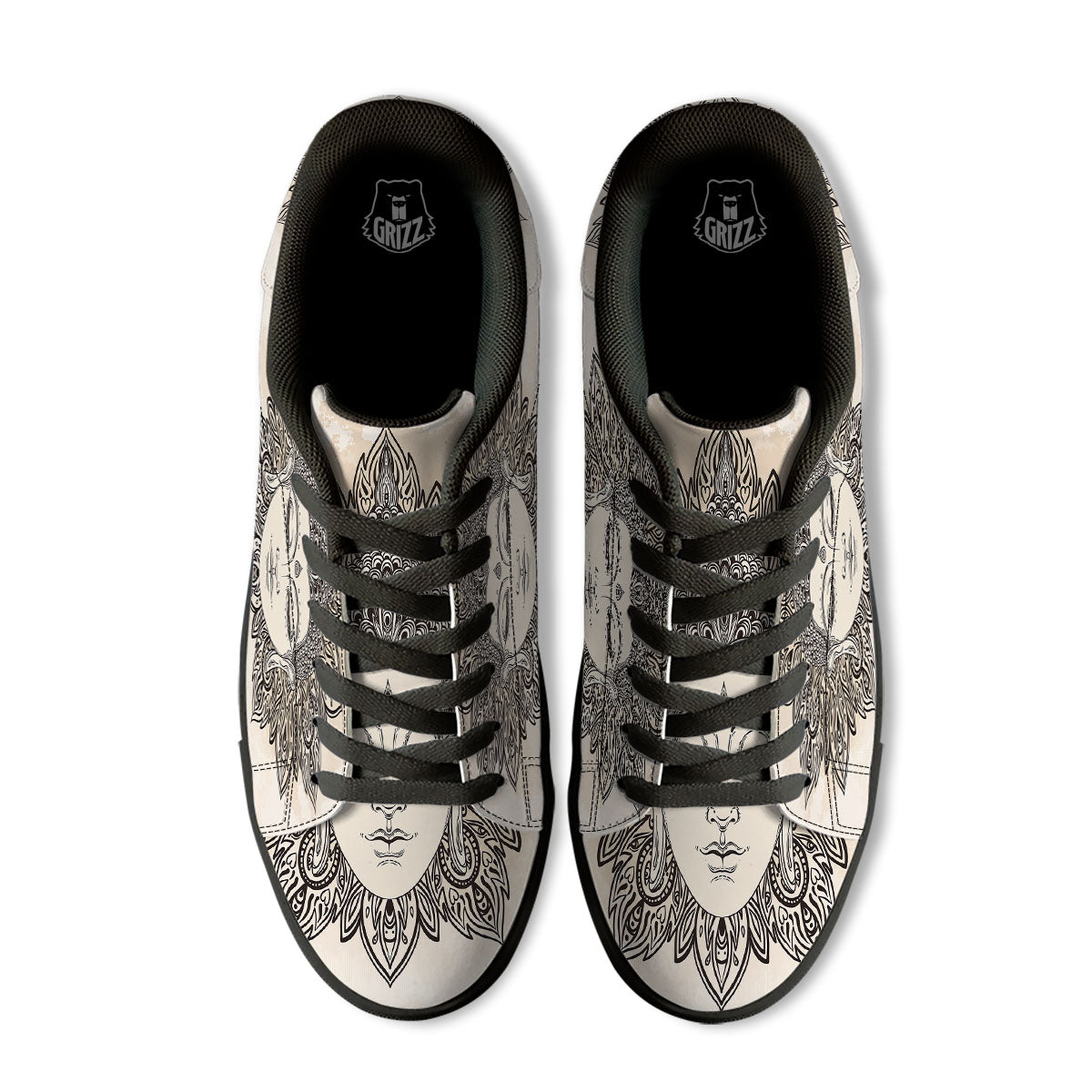 Mandala Buddha Beige Print Black Low Top Sneakers-grizzshop