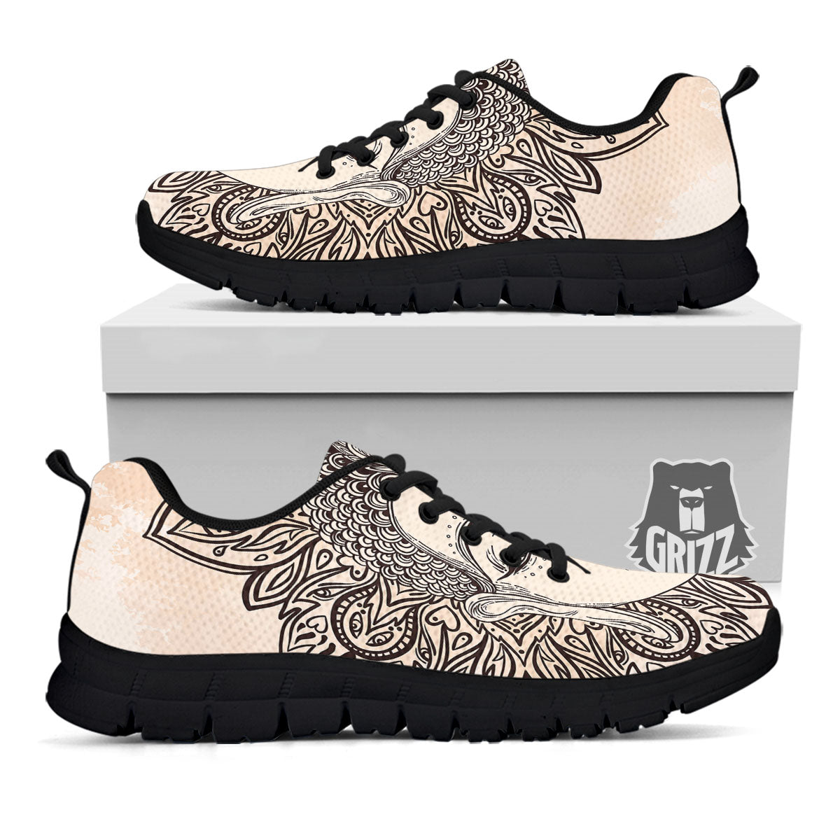 Mandala Buddha Beige Print Black Sneaker-grizzshop