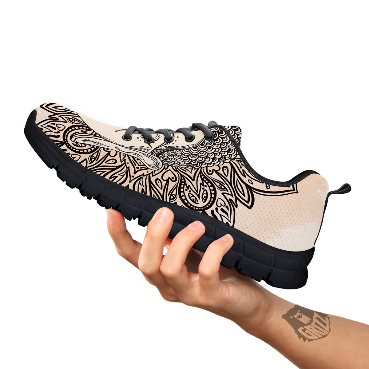 Mandala Buddha Beige Print Black Sneaker-grizzshop