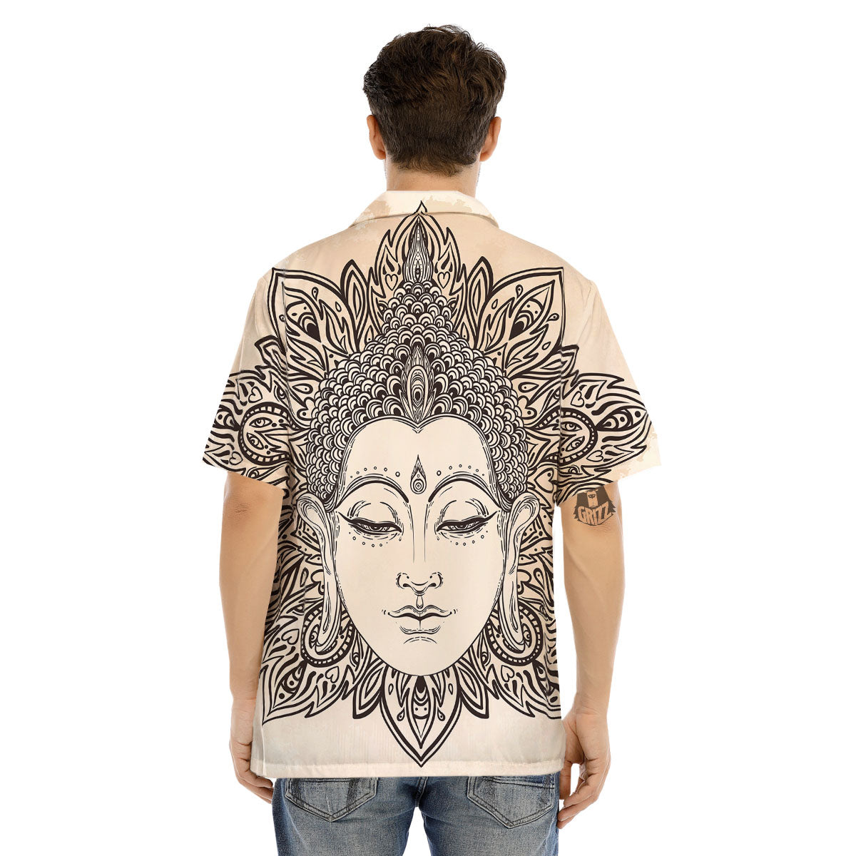 Mandala Buddha Beige Print Men's Hawaiian Shirt-grizzshop