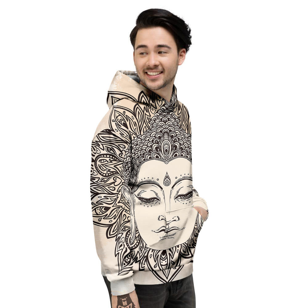 Mandala Buddha Beige Print Men's Hoodie-grizzshop