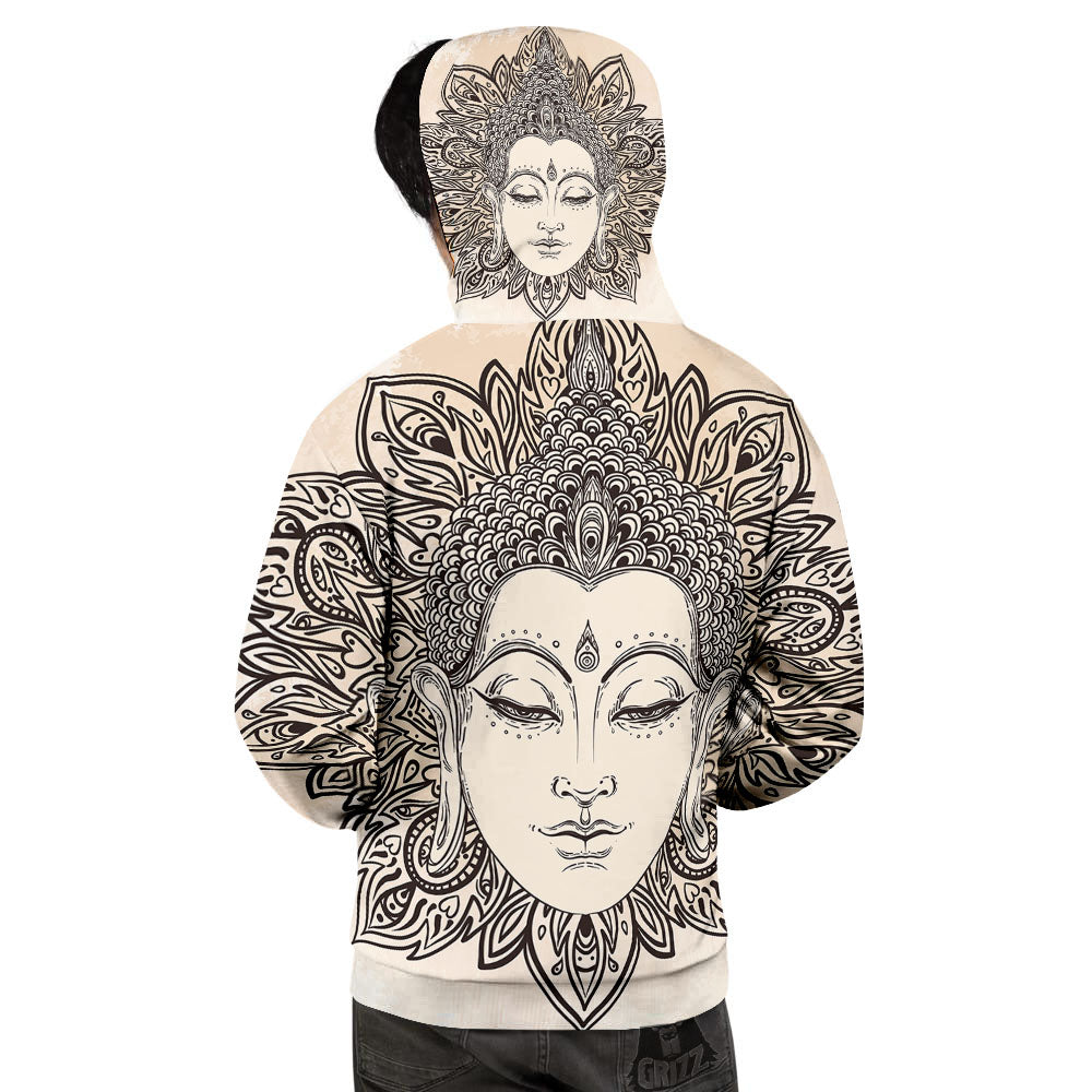 Mandala Buddha Beige Print Men's Hoodie-grizzshop