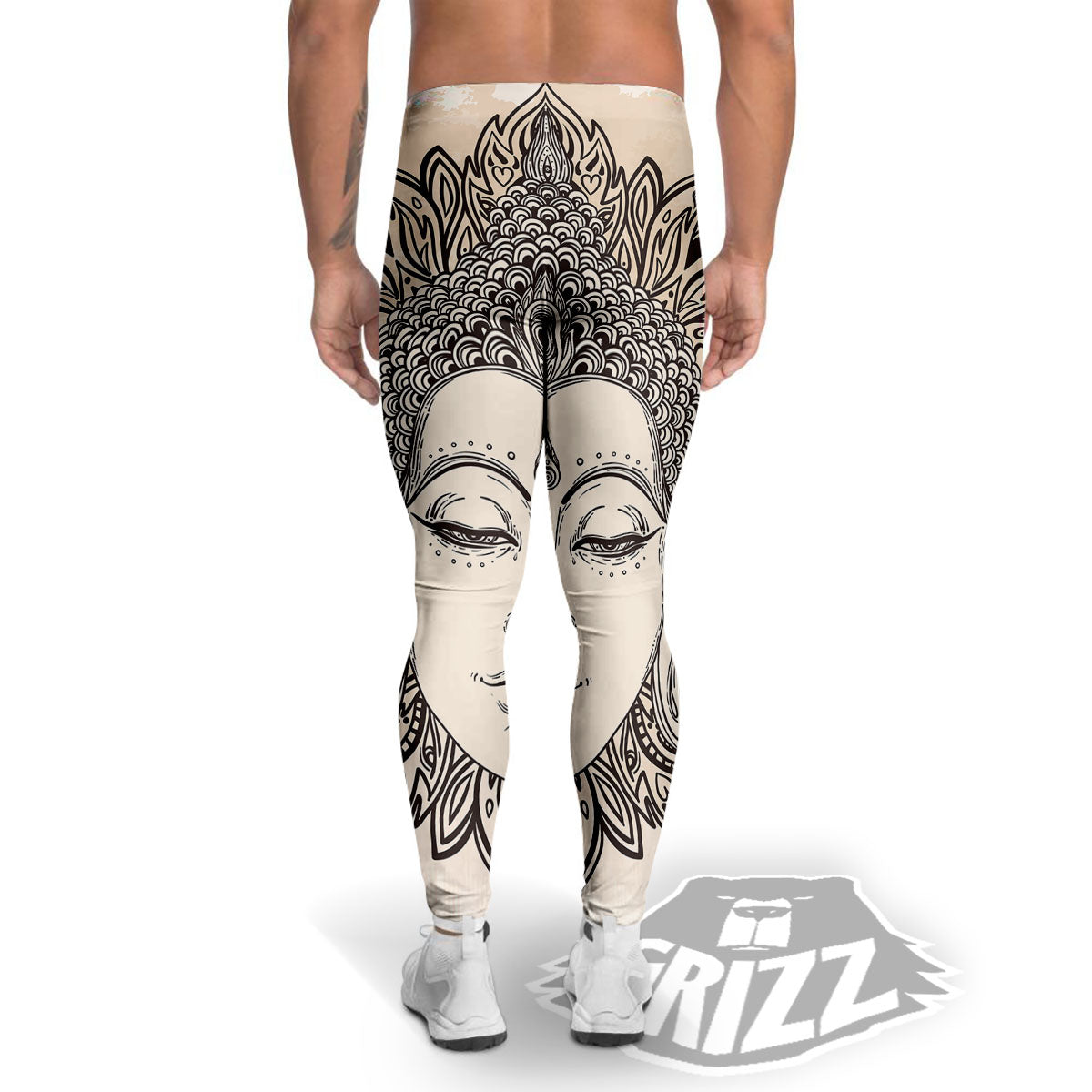 Mandala Buddha Beige Print Men's Leggings-grizzshop