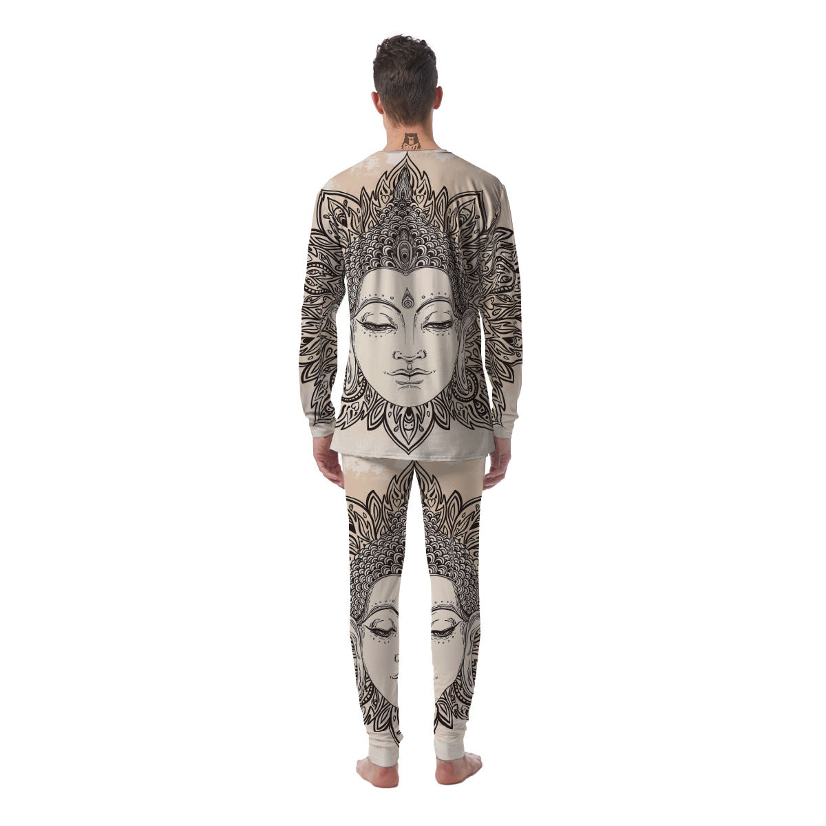 Mandala Buddha Beige Print Men's Pajamas-grizzshop