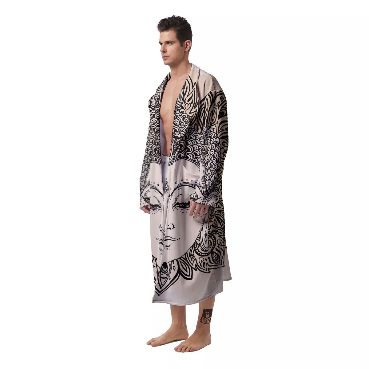 Mandala Buddha Beige Print Men's Robe-grizzshop