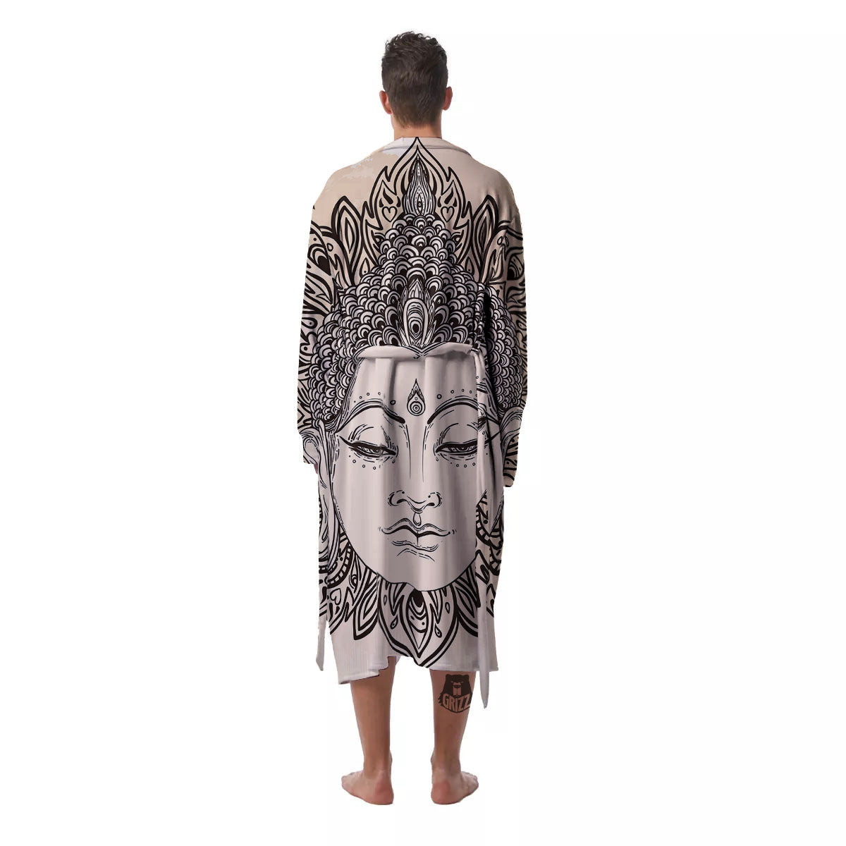 Mandala Buddha Beige Print Men's Robe-grizzshop