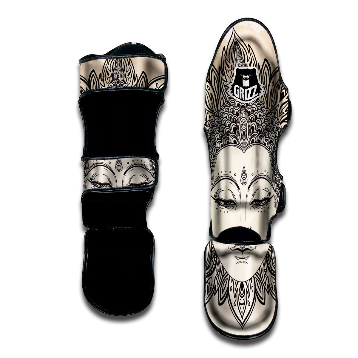 Mandala Buddha Beige Print Muay Thai Shin Guards-grizzshop