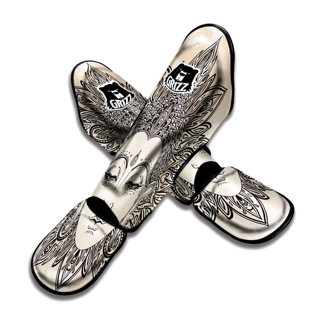 Mandala Buddha Beige Print Muay Thai Shin Guards-grizzshop