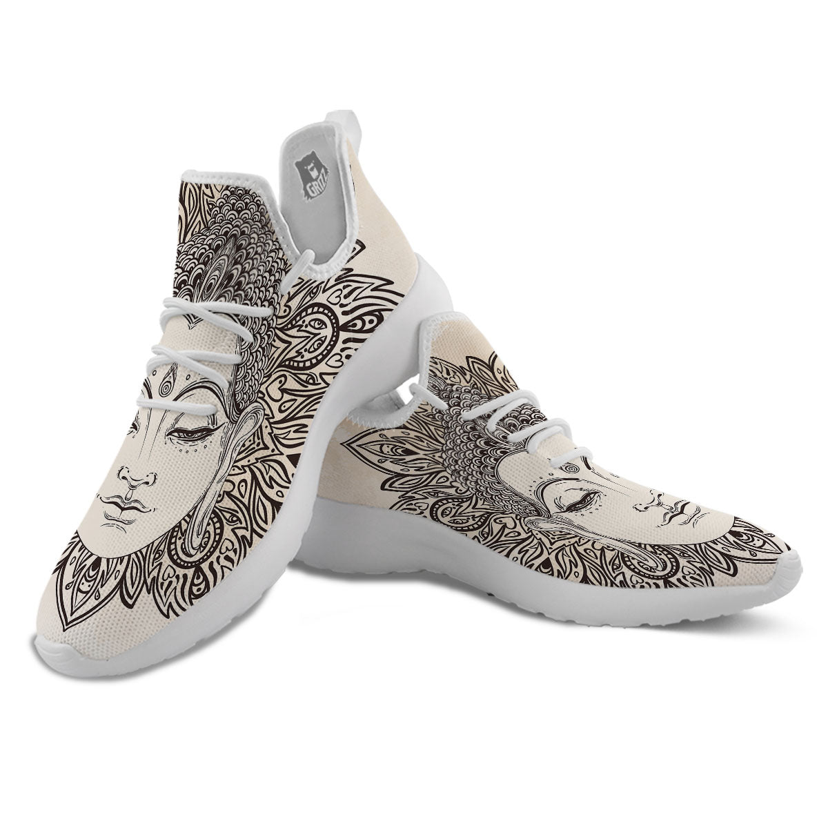 Mandala Buddha Beige Print White Athletic Shoes-grizzshop