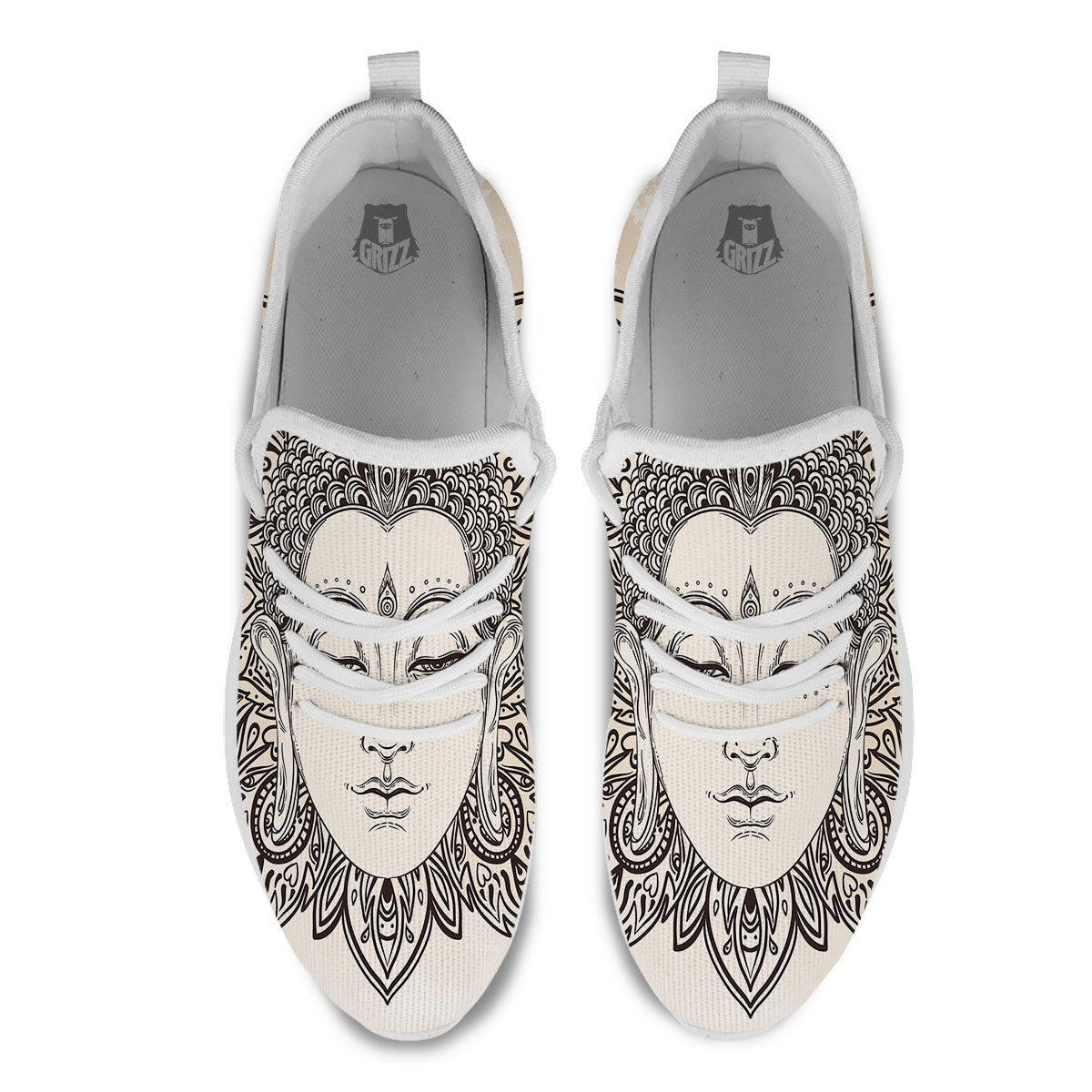 Mandala Buddha Beige Print White Athletic Shoes-grizzshop