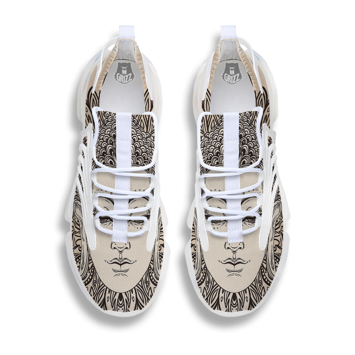 Mandala Buddha Beige Print White Gym Shoes-grizzshop