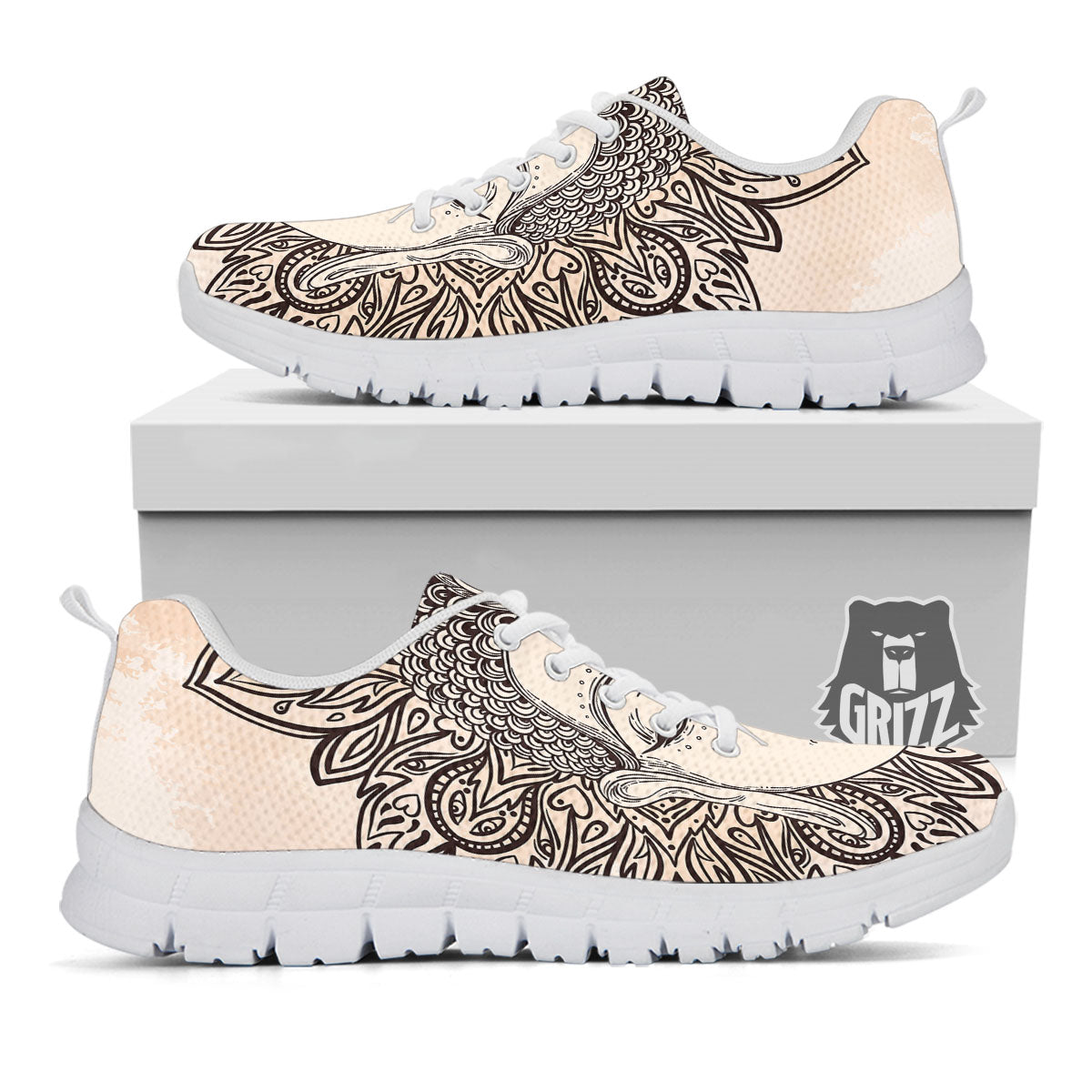 Mandala Buddha Beige Print White Sneaker-grizzshop