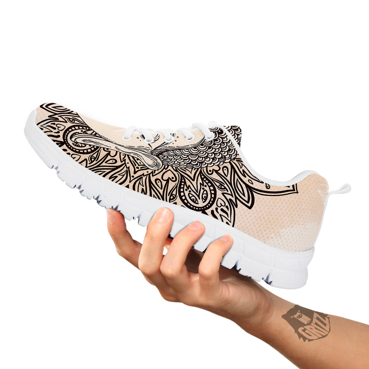 Mandala Buddha Beige Print White Sneaker-grizzshop