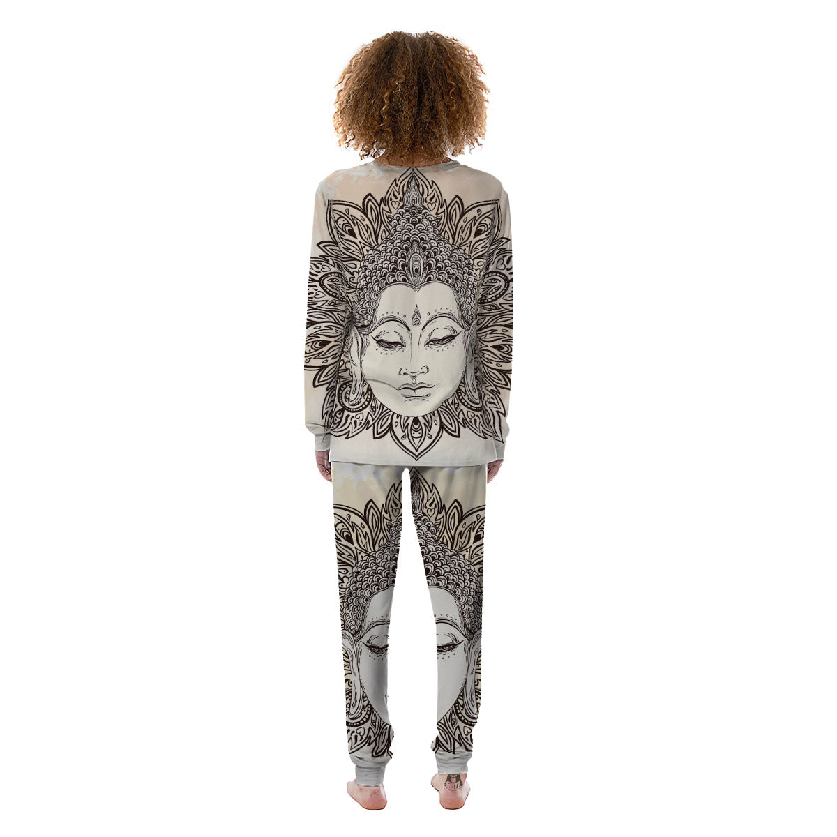 Mandala Buddha Beige Print Women's Pajamas-grizzshop