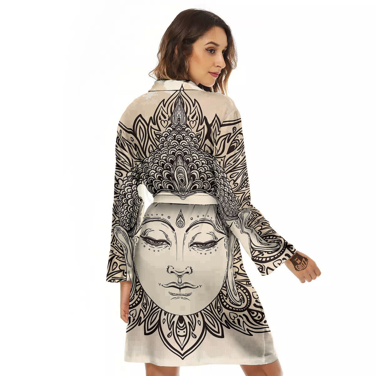 Mandala Buddha Beige Print Women's Robe-grizzshop