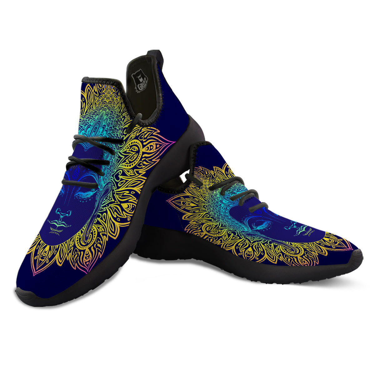 Mandala Buddha Colorful Print Black Athletic Shoes-grizzshop