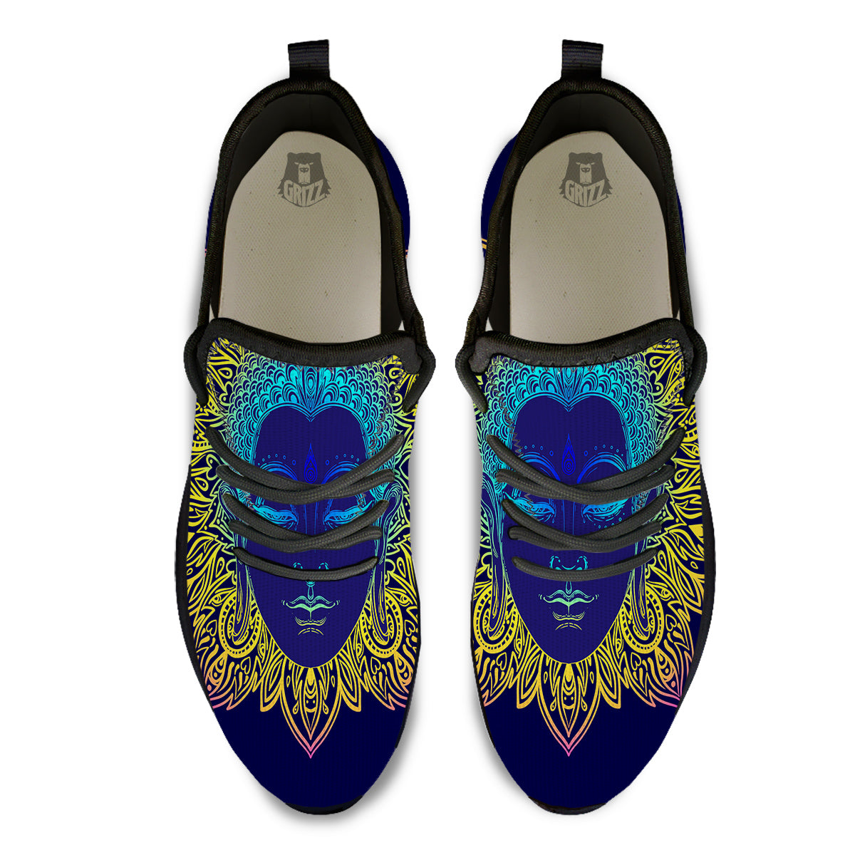Mandala Buddha Colorful Print Black Athletic Shoes-grizzshop
