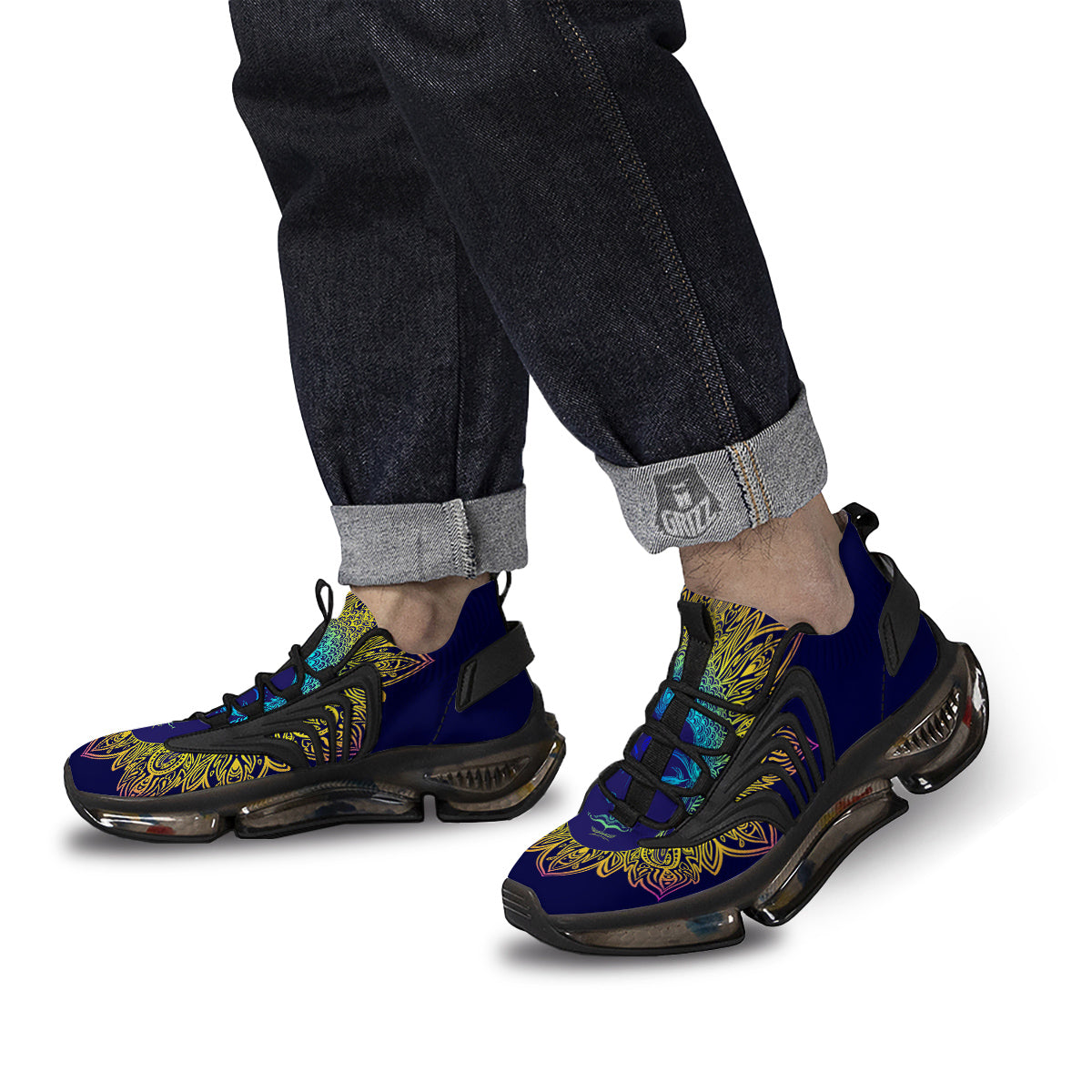 Mandala Buddha Colorful Print Black Gym Shoes-grizzshop